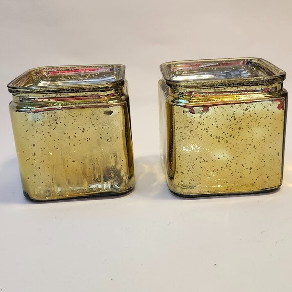 BEAUTIFUL Sparkly Gold Square Planters PAIR Glass BNWT - Picture 2 of 6